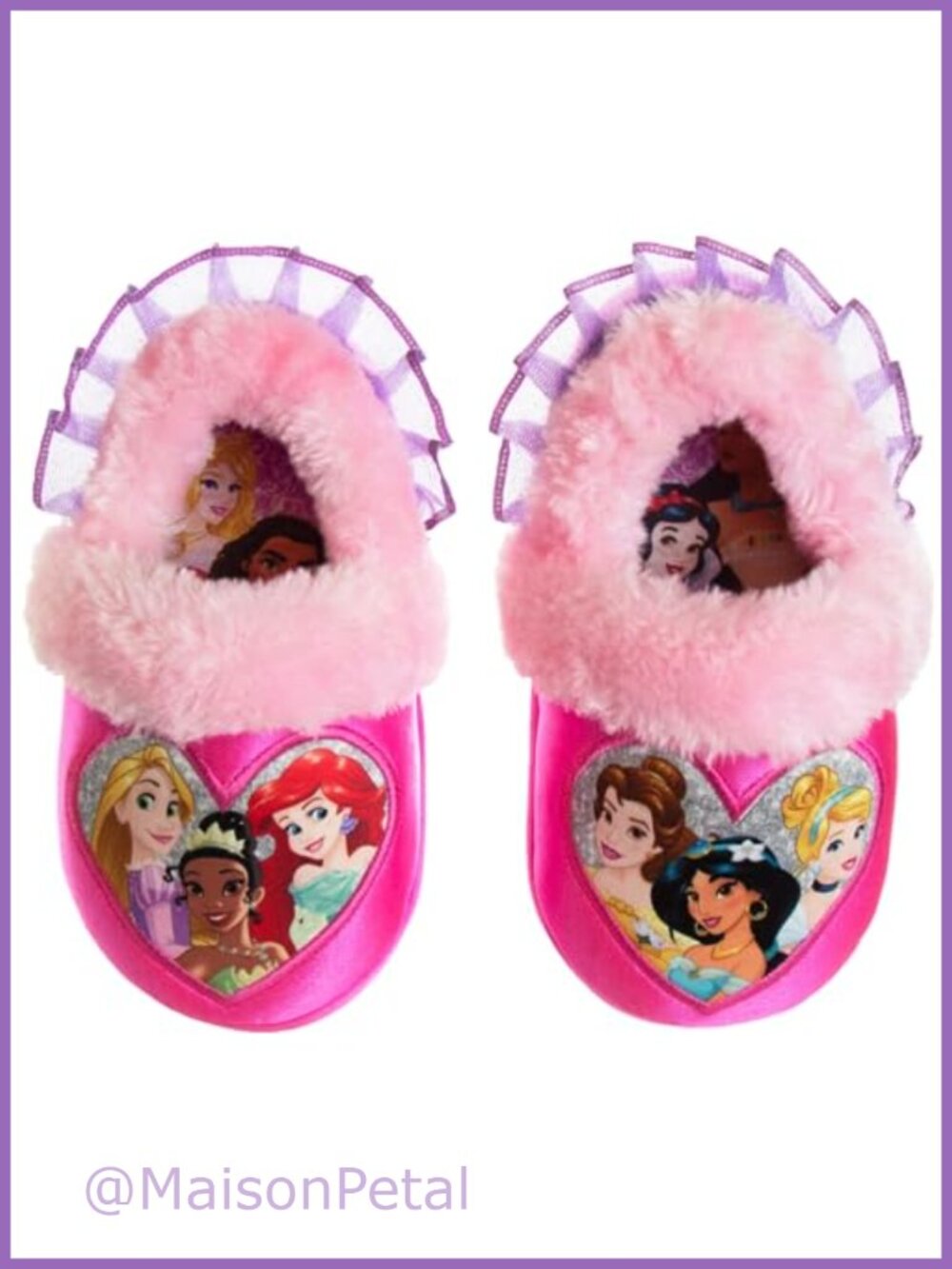 Girls Disney Princess Slippers Faux Fur Lined Non-Slip House Shoes